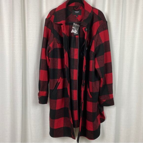 Torrid Black&Red Plaid Wool Relaxed Shacket Sz.2 NWT - Picture 5 of 16